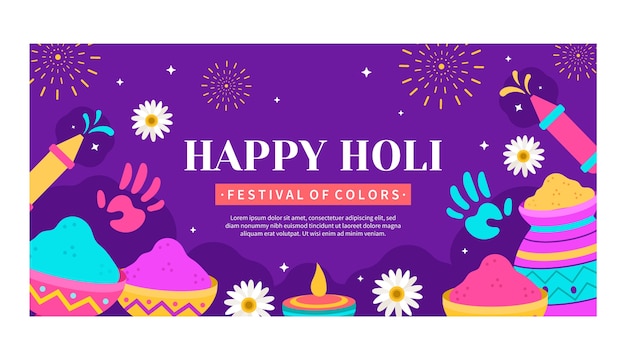 Flat holi festival horizontal banner template