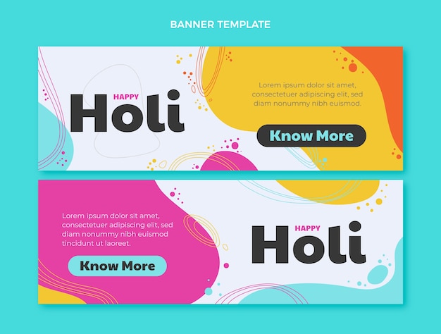 Flat holi horizontal banners set