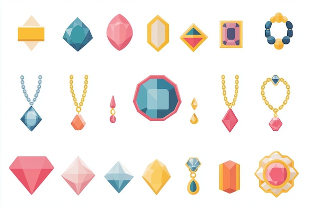 Vector flat icon set jewelry diamond