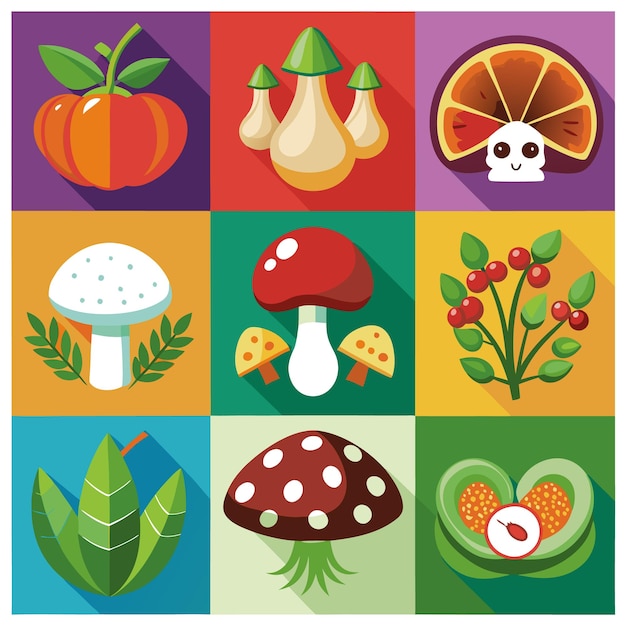 Vector flat icons of autumn harvest vegetables and fruits