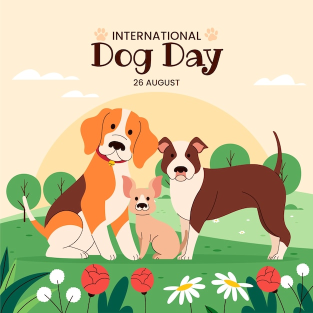 Vector flat illustration for international dog day celebration