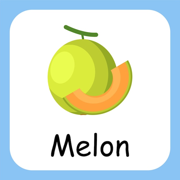 Flat Illustration of Melon with Text Vector Design Education for Kids