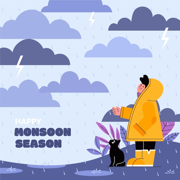 Vector flat illustration for monsoon season sale