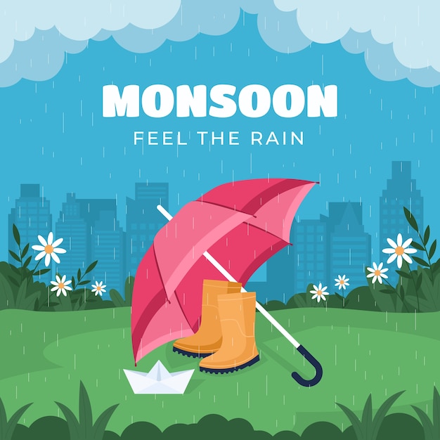 Flat illustration for monsoon season