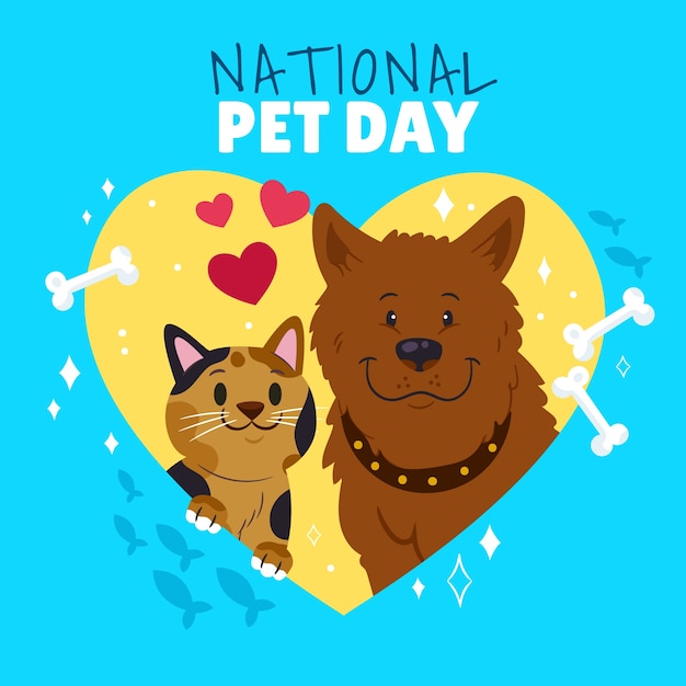 Flat illustration for national pet day with animals