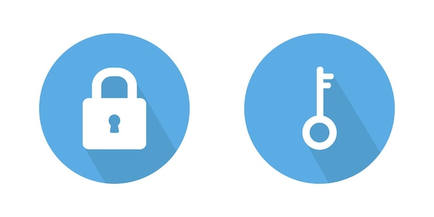 Flat illustration of padlock and key vector icon Security sign symbol Lock and key icon Vector