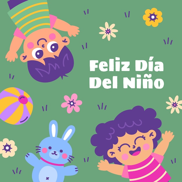 Flat illustration in spanish for childrens day celebration