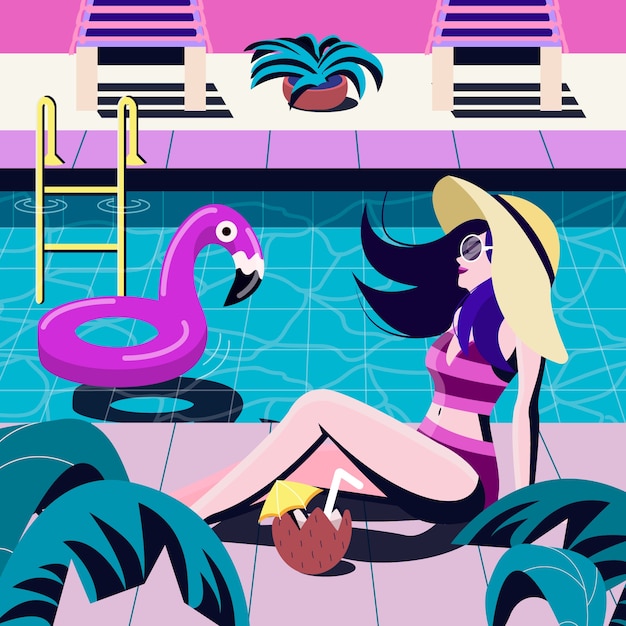 Flat illustration for summertime in 80's style