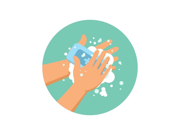 Flat Illustration of Wash Hands with Soap Healthcare Prevention vector Flat design