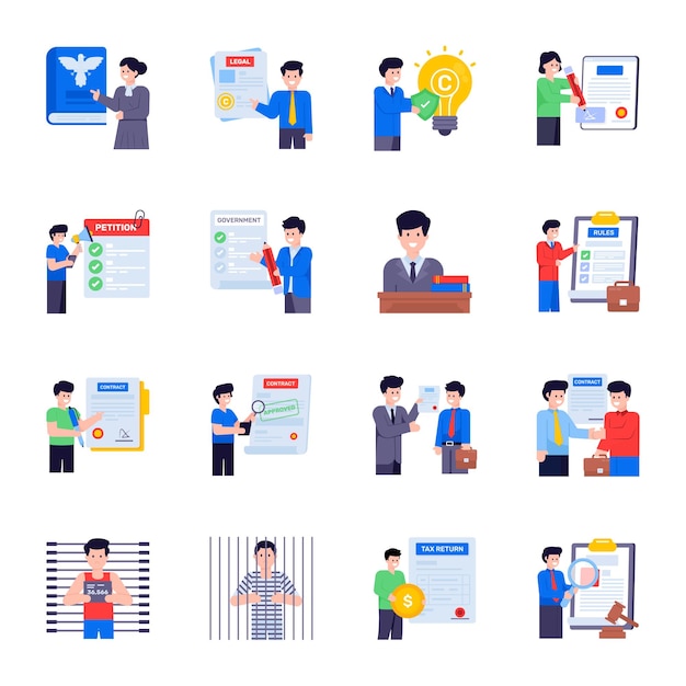 Flat Illustrations of Legal Activities