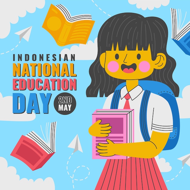 Flat indonesian national education day illustration