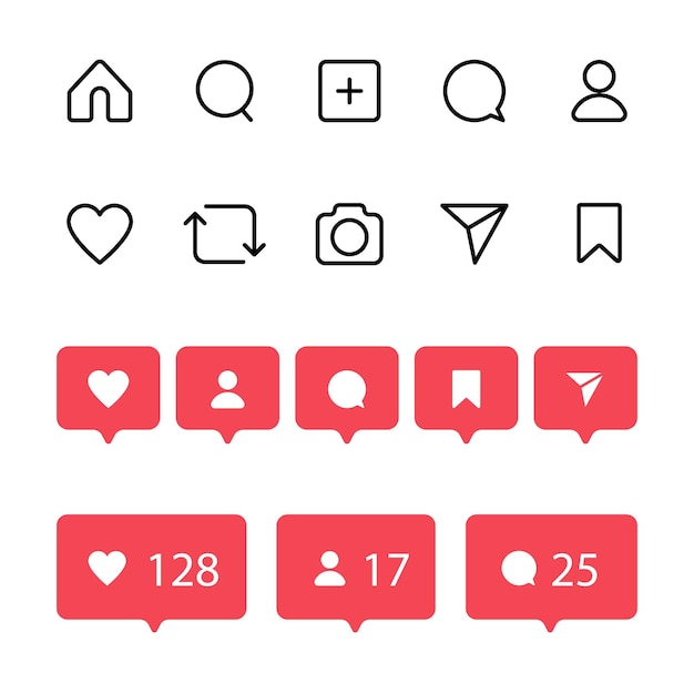 Vector flat instagram icons and notifications set