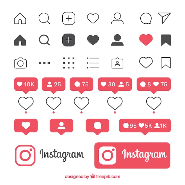 Vector flat instagram icons and notifications set