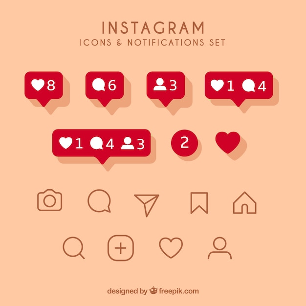Vector flat instagram icons and notifications set
