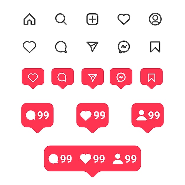 Flat instagram icons and notifications set