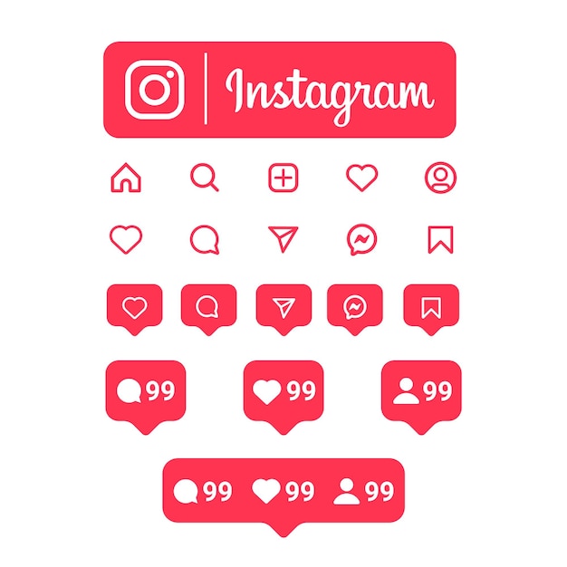 Flat instagram icons and notifications set