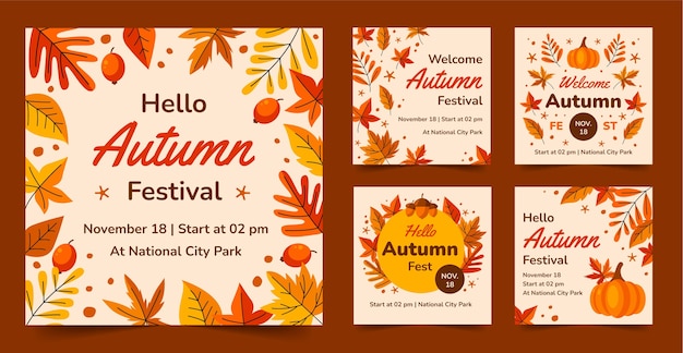 Flat instagram posts collection for autumn celebration