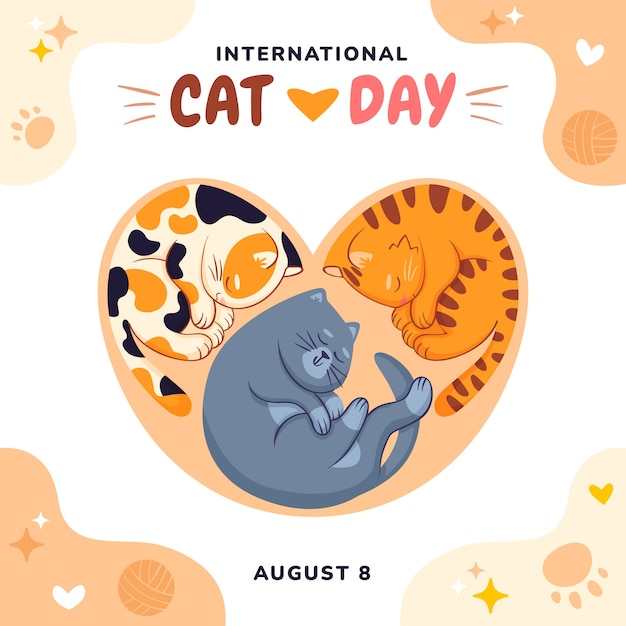 Flat international cat day illustration