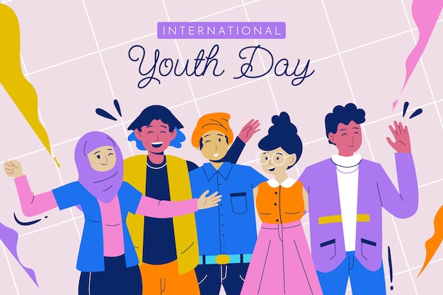 Flat international youth day illustration with people celebrating