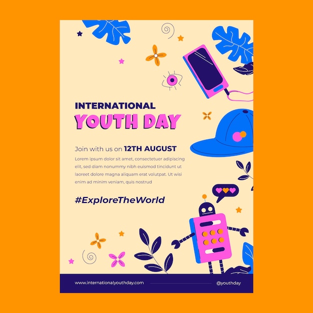 Flat international youth day vertical poster template