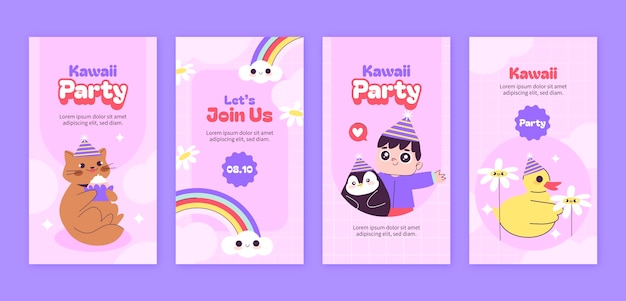 Flat kawaii style instagram stories collection