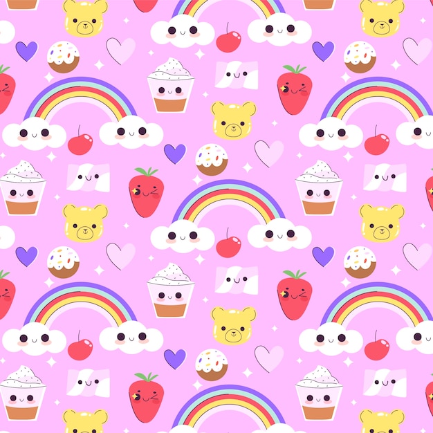 Flat kawaii style pattern design