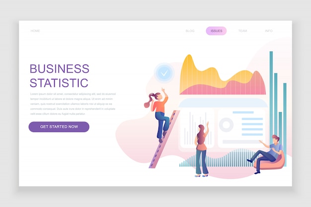 Vector flat landing page template of business statistic