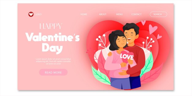 Vector flat landing page template for valentine's day celebration