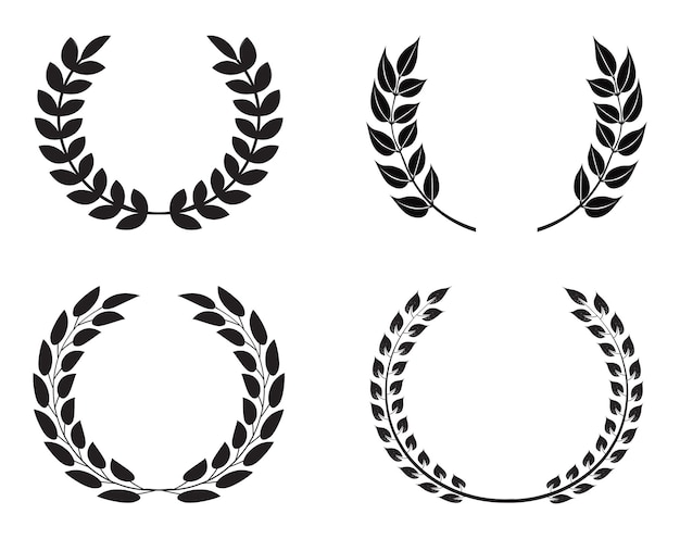 Flat laurel wreaths set.