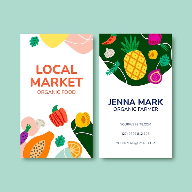 Flat local market vertical business card template