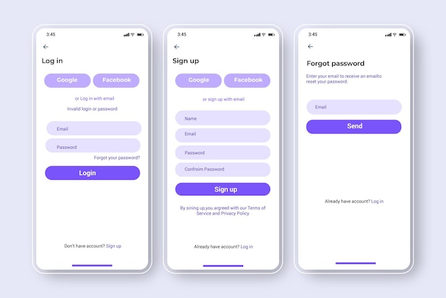 Flat Login sign up Forgot Password UI Concept design