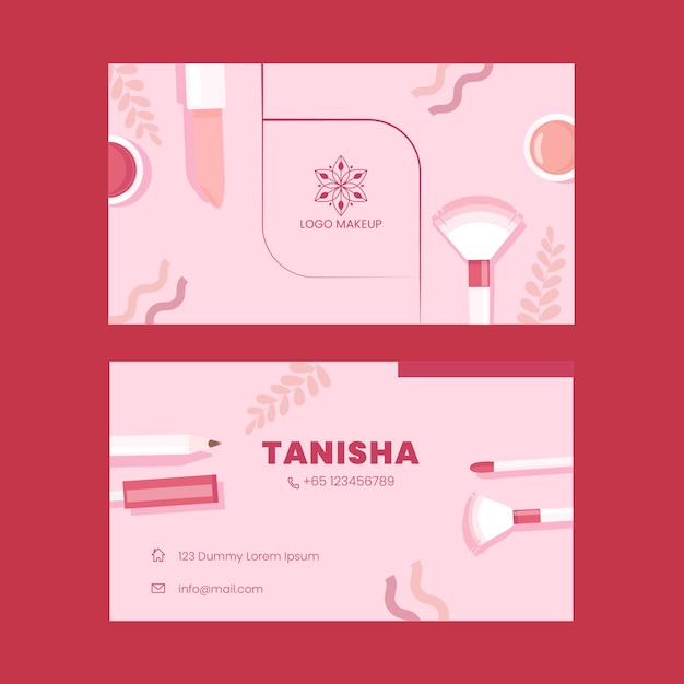 Flat make-up artist horizontal business card template