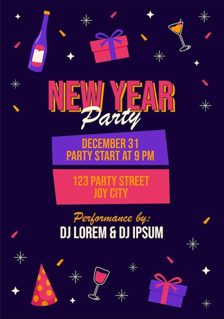 Vector flat new year eve party invitation design template vector