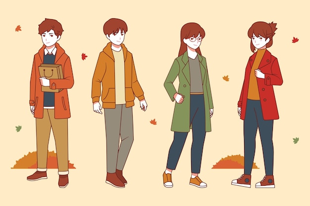 Flat people in autumn