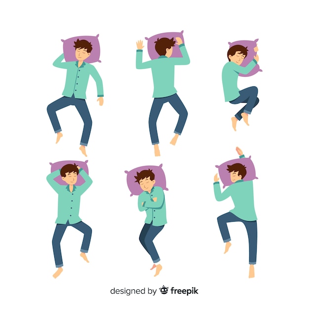 Flat person in different sleep positions