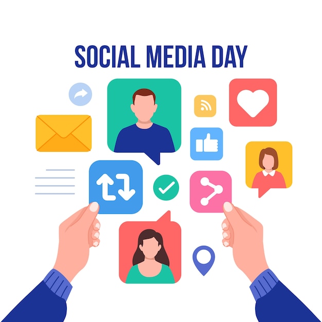 Flat social media day illustration