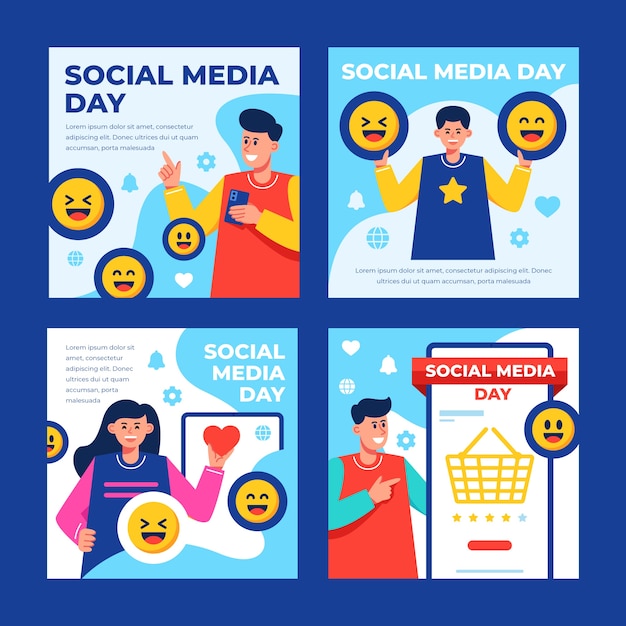 Flat social media day instagram posts collection