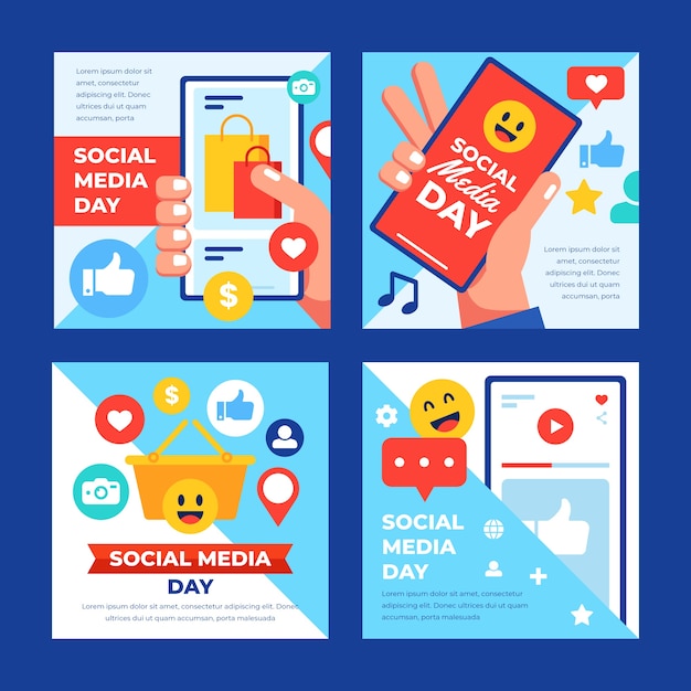 Flat social media day instagram posts collection