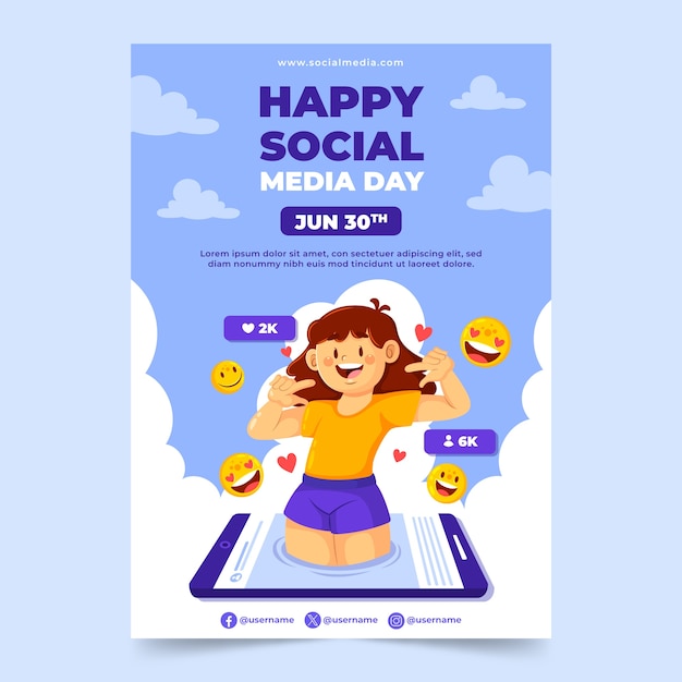 Flat social media day vertical poster template