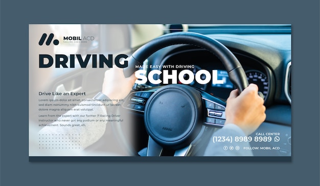 Vector flat social media post template for driving school