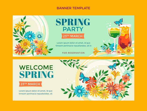 Flat spring horizontal banners set