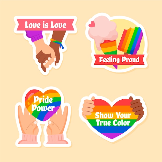 Vector flat stickers collection for pride month celebrations