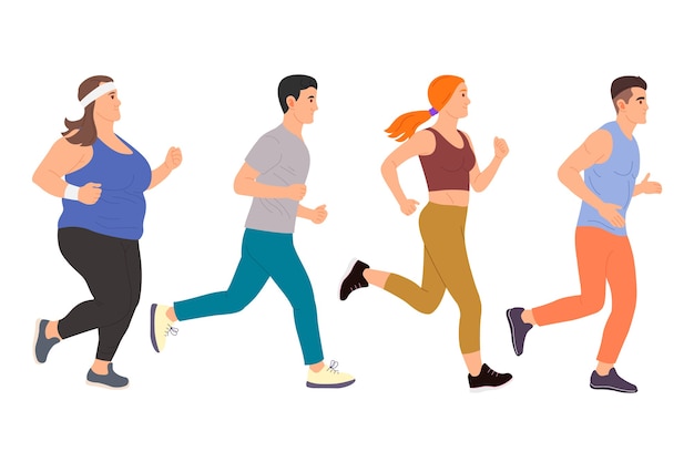 Flat style Athlete running runner characters illustration