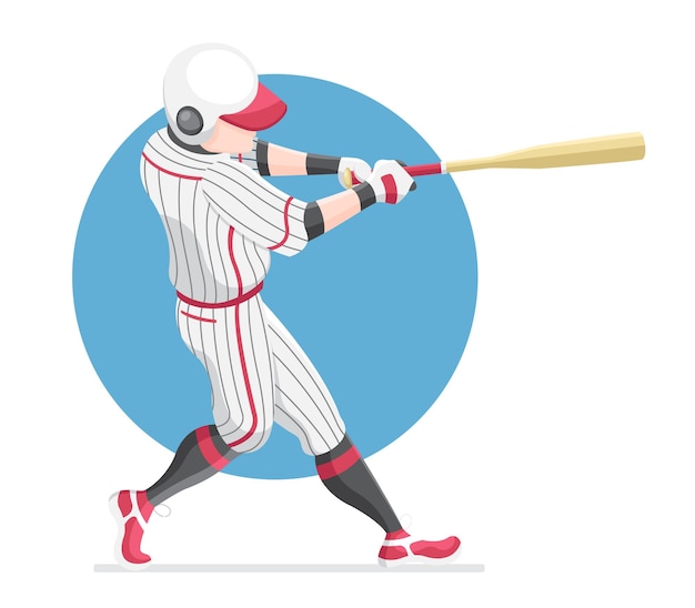 Flat style baseball player swinging bat illustration