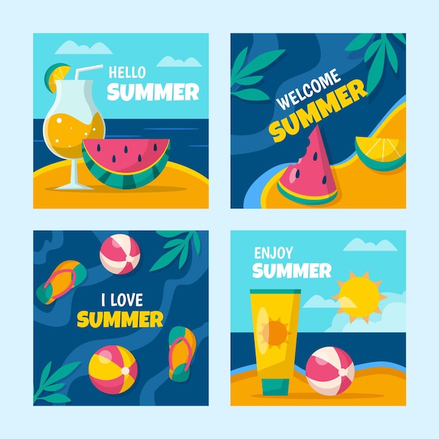 Vector flat summer cards collection