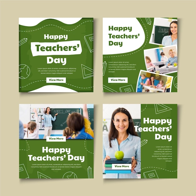 Flat teachers' day instagram posts collection with photo