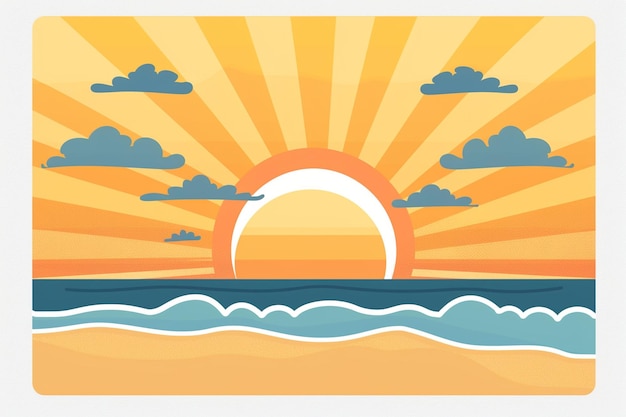 Vector flat vector illustration of sun setting