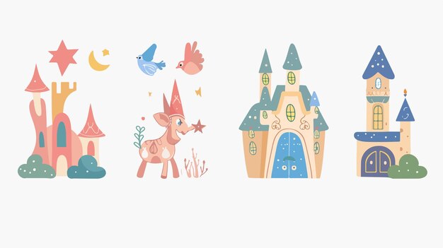 Vector flat vector isolated fairy tale elements icons for creative designs