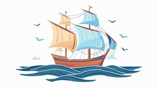 Vector flat vector sail ship icon on white background