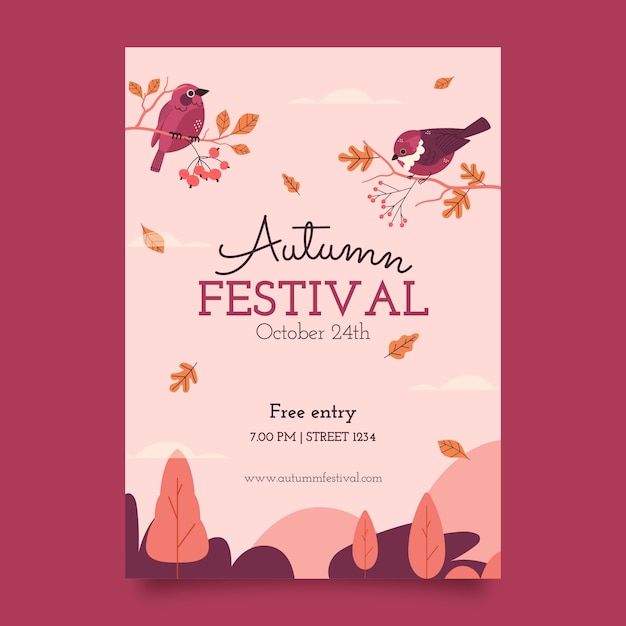 Flat vertical poster template for autumn celebration